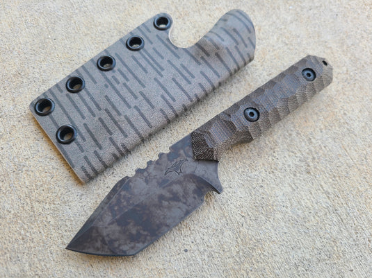 CRUWEAR Mid-Sized Tanto (OD Green Micarta - Line Pattern Sheath)