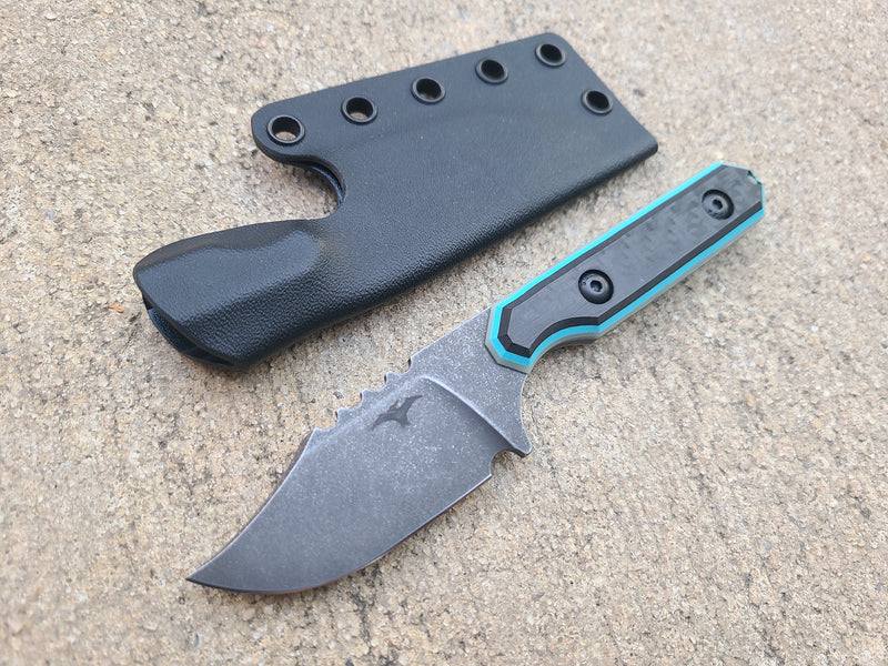 Load image into Gallery viewer, 52100 Mid-Sized Bowie (Carbon Fiber w/ Turquoise Blue Glow)
