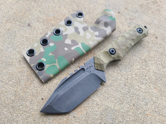 CPM-4V Mid-Sized Tanto w/ Fuller (OD Green Micarta)