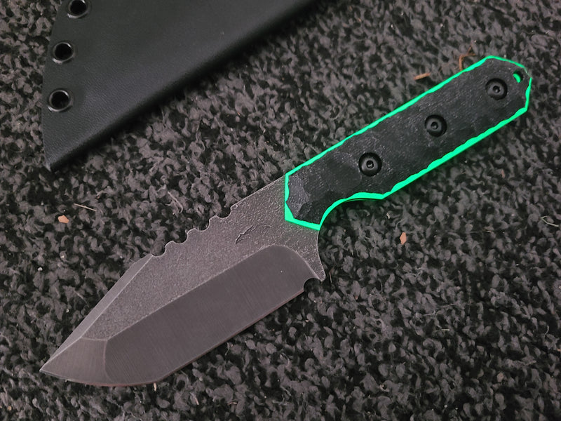 Load image into Gallery viewer, CPM S45VN Full Sized Tanto (Black Micarta w/ Lime Glow)
