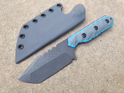 CPM S45VN Full Sized Tanto (Gray w/ Blue & Purple)