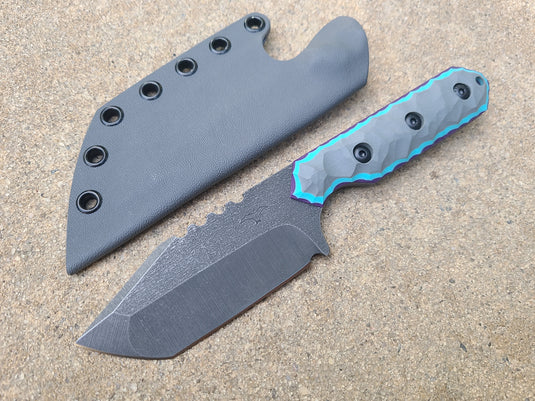 CPM S45VN Full Sized Tanto (Gray w/ Blue & Purple)